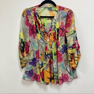 Eye-catching flowered print sheer top